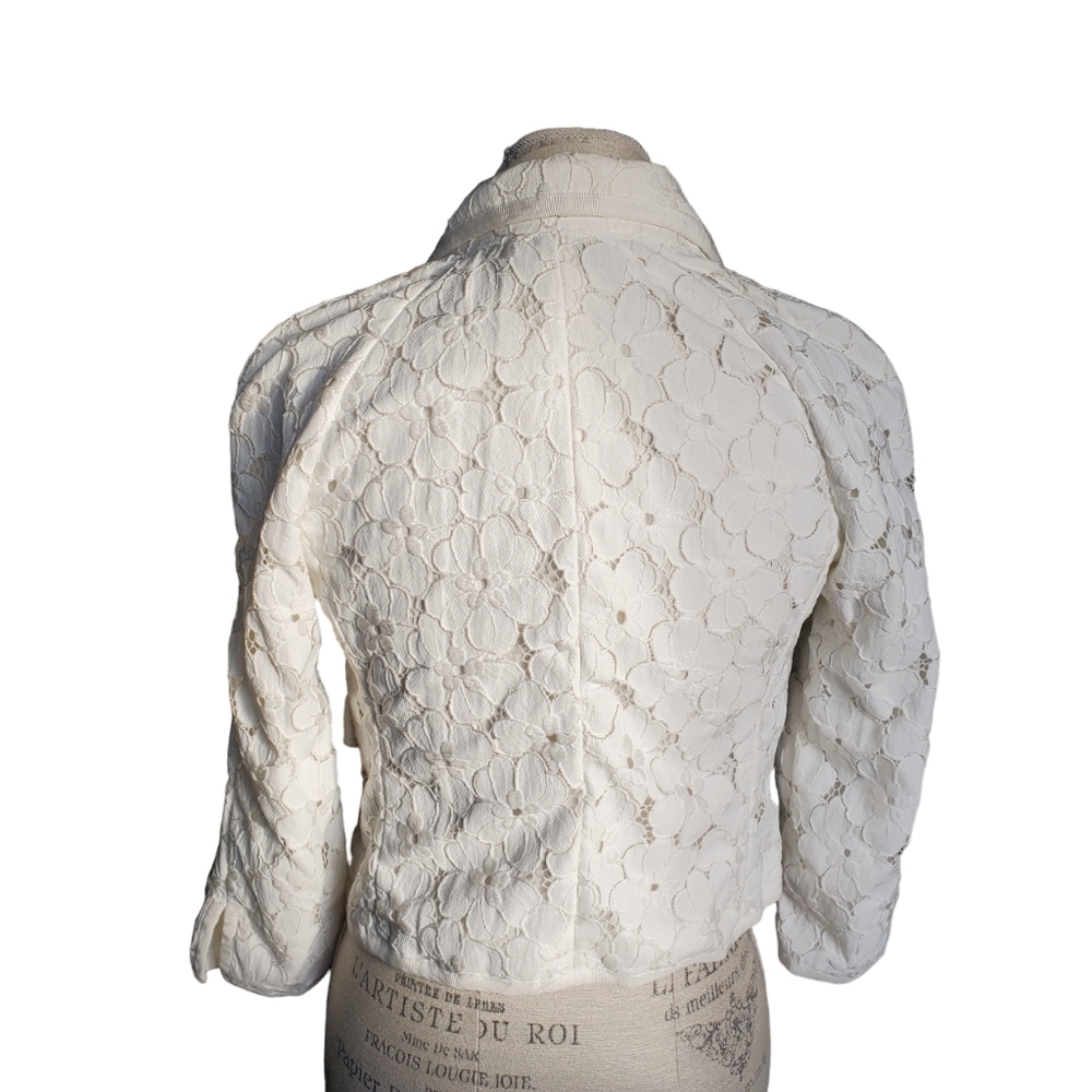 LUISA SPAGNOLI | Floral Lace  White Bridal White Collared Blazer - Picture 3 of 11